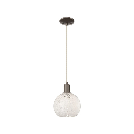 Innovations Lighting Arcadia 8in 1-Light Mini Pendant | Industrial Oil Rubbed Bronze and White Mouchette Glass | Kitchen | Model 716-1P-OB-G1216-8WM