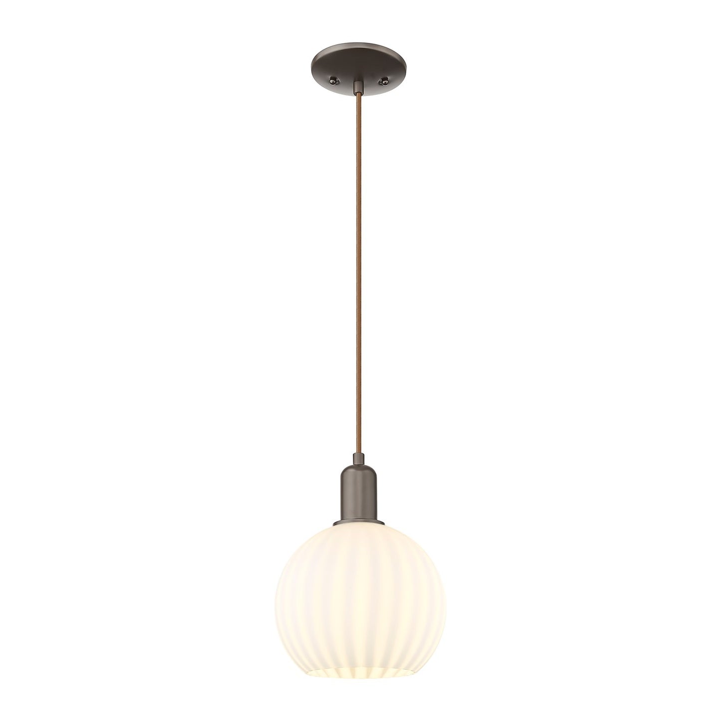 Innovations Lighting White Venetian 8in 1-Light Mini Pendant | Industrial Oil Rubbed Bronze and White Venetian Glass | Kitchen | Model 716-1P-OB-G1217-8WV