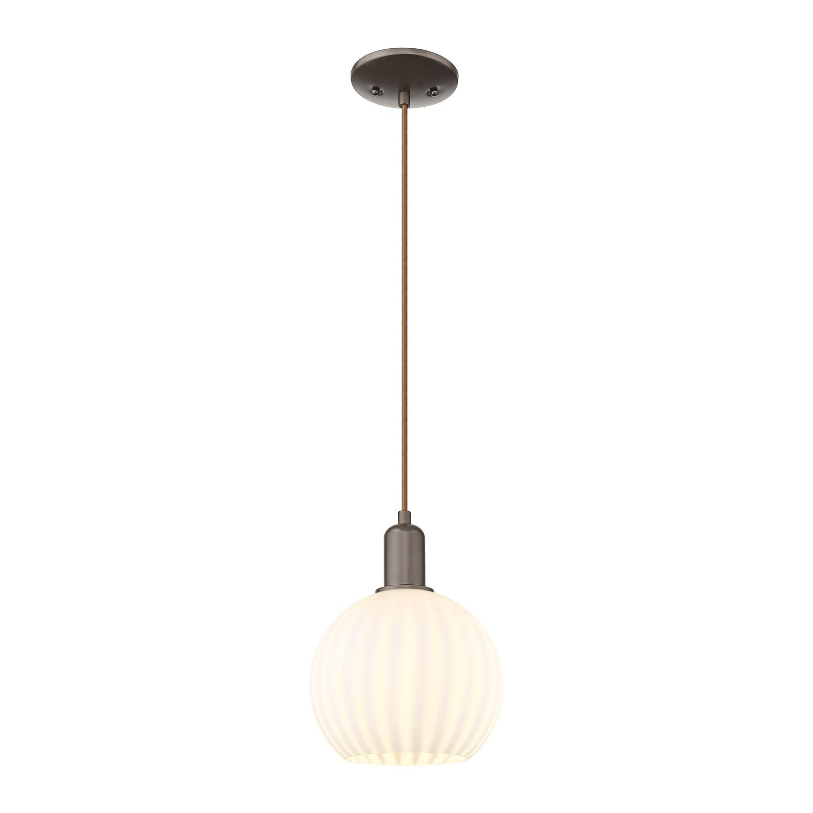Innovations Lighting White Venetian 8in 1-Light Mini Pendant | Industrial Oil Rubbed Bronze and White Venetian Glass | Kitchen | Model 716-1P-OB-G1217-8WV