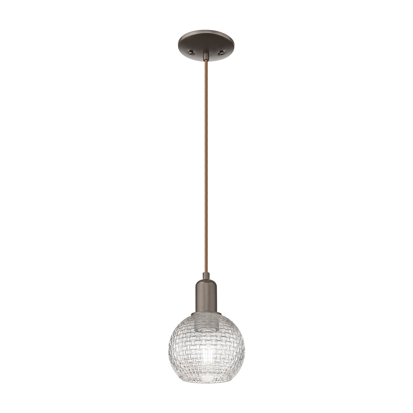 Innovations Athens 6in 1-Light Mini Pendant | Industrial Oil Rubbed Bronze Steel and Clear Basket Weave Glass | Kitchen Island | Model 716-1P-OB-G122C-6CL