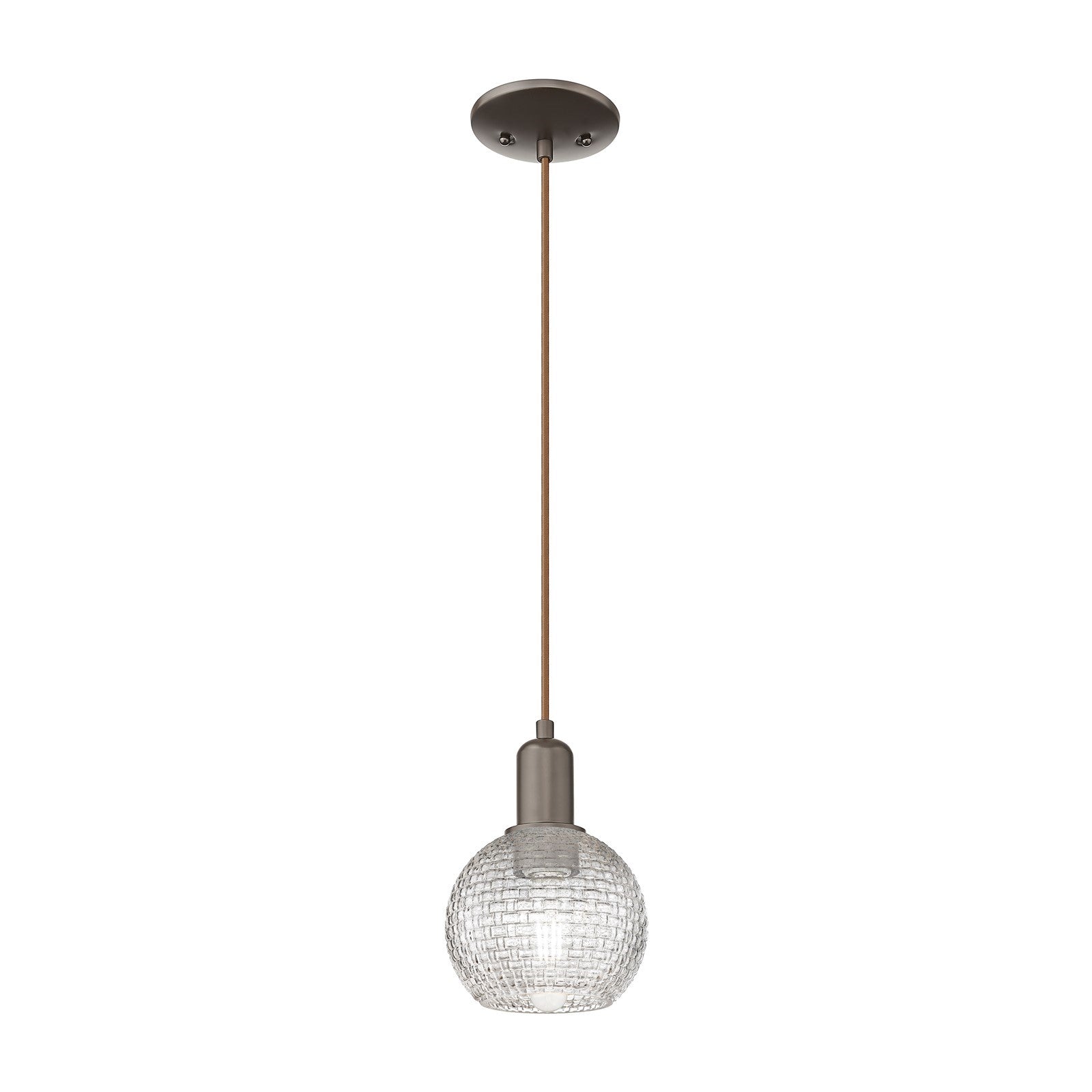 Innovations Athens 6in 1-Light Mini Pendant | Industrial Oil Rubbed Bronze Steel and Clear Basket Weave Glass | Kitchen Island | Model 716-1P-OB-G122C-6CL