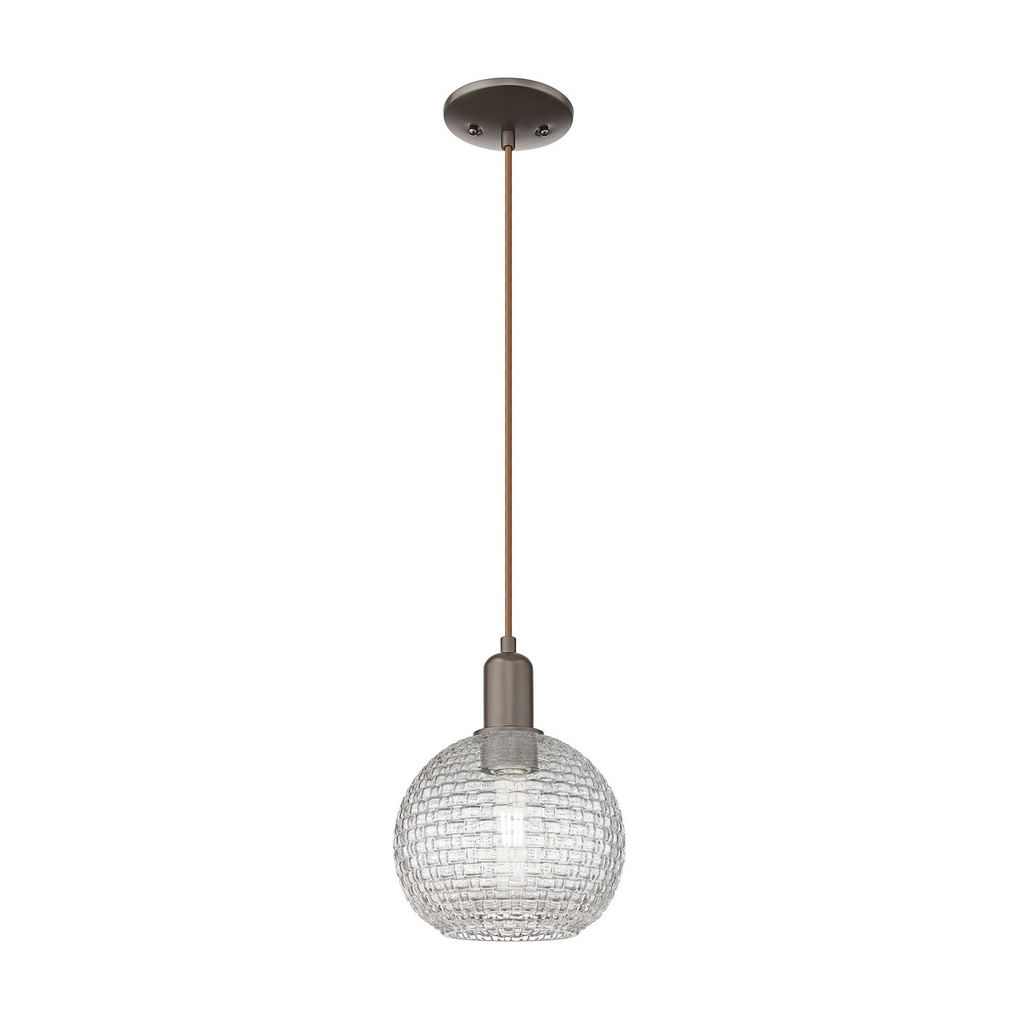 Innovations Athens 8in 1-Light Mini Pendant | Industrial Oil Rubbed Bronze Steel and Clear Basket Weave Glass | Kitchen Island | Model 716-1P-OB-G122C-8CL