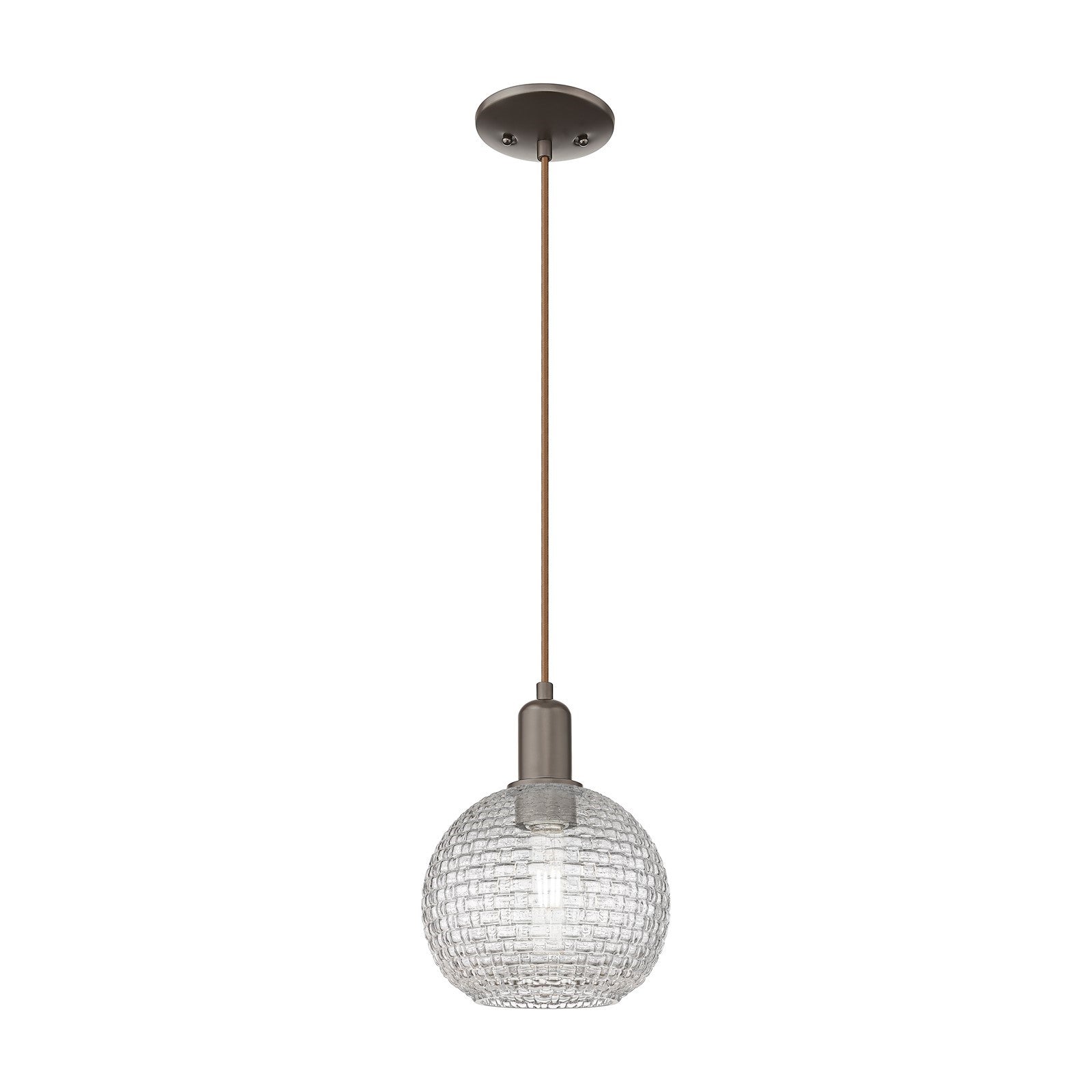 Innovations Athens 8in 1-Light Mini Pendant | Industrial Oil Rubbed Bronze Steel and Clear Basket Weave Glass | Kitchen Island | Model 716-1P-OB-G122C-8CL