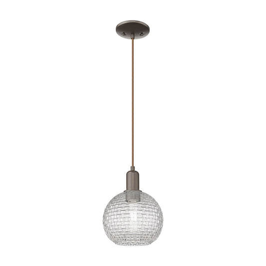 Innovations Athens 8in 1-Light Mini Pendant | Industrial Oil Rubbed Bronze Steel and Clear Basket Weave Glass | Kitchen Island | Model 716-1P-OB-G122C-8CL