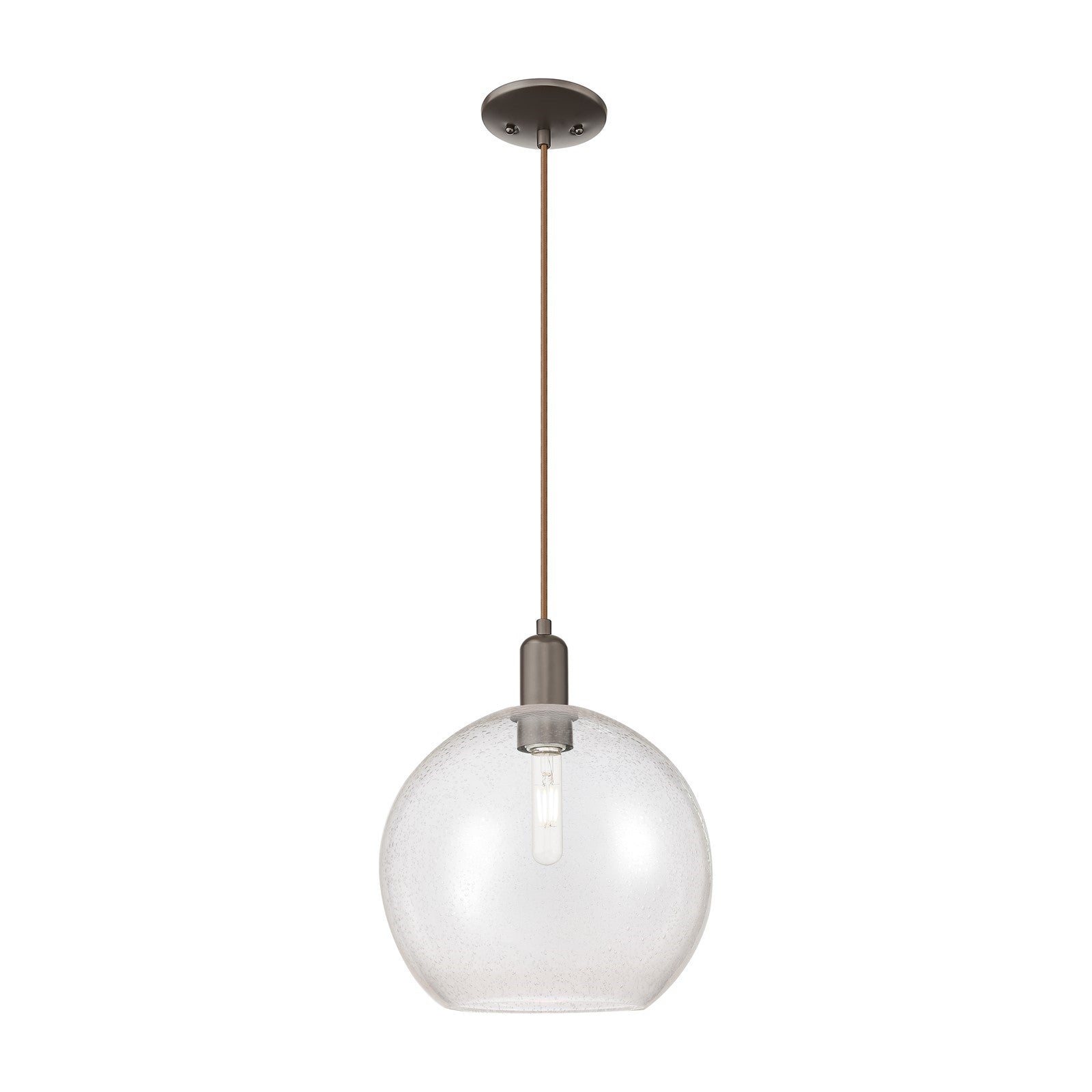 Innovations Athens 12in 1-Light Mini Pendant | Industrial Oil Rubbed Bronze Steel and Seedy Glass | Kitchen Island & Dining Room | Model 716-1P-OB-G124-12