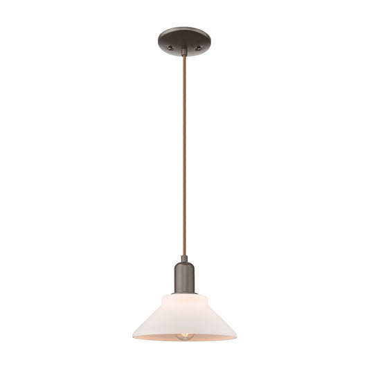Innovations Orwell 8in 1-Light Mini Pendant | Industrial Oil Rubbed Bronze Steel and Matte White Glass | Kitchen Island & Dining | Model 716-1P-OB-G131