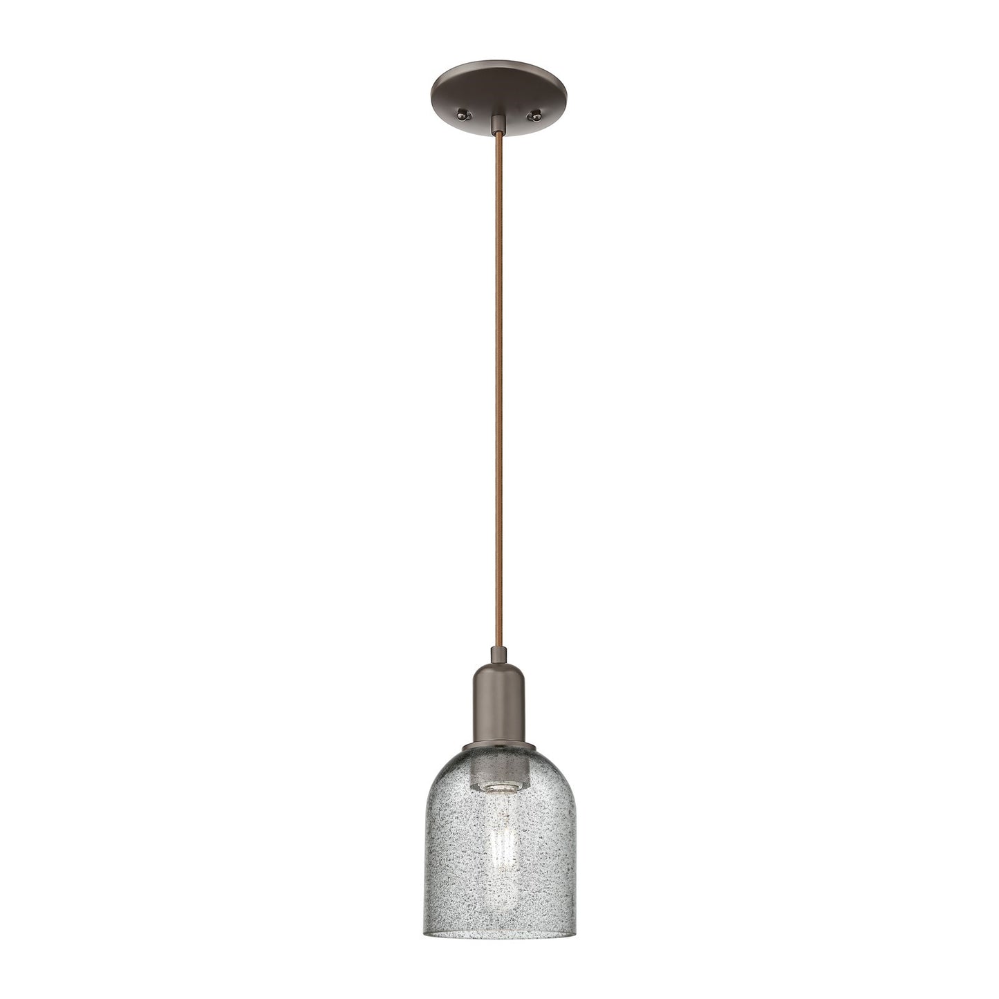 Innovations Caledonia 5in 1-Light Mini Pendant | Industrial Oil Rubbed Bronze Steel and Charcoal Glass | Kitchen Island & Dining | Model 716-1P-OB-G257