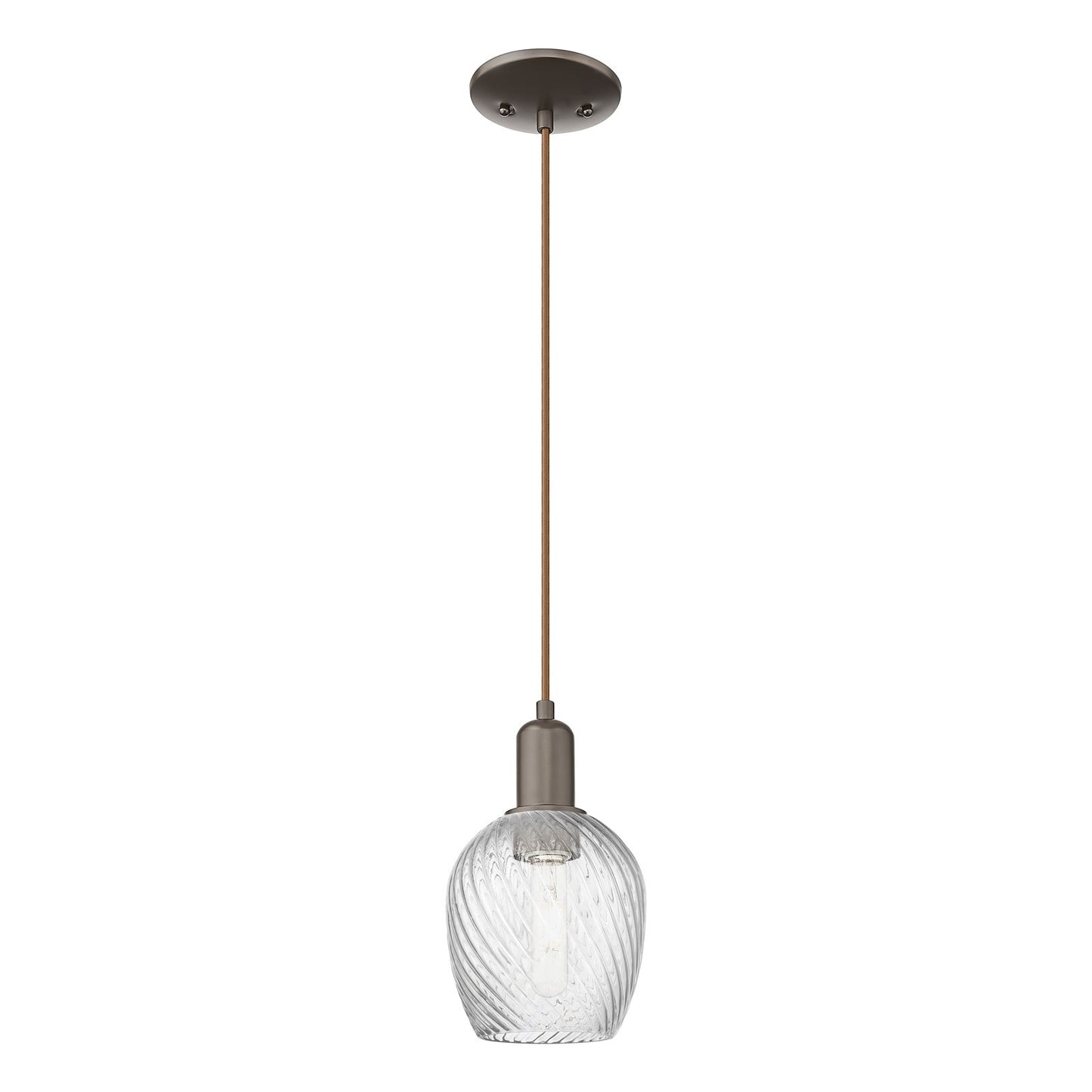 Innovations Salina 6in 1-Light Mini Pendant | Industrial Oil Rubbed Bronze Steel and Clear Spiral Fluted Glass | Kitchen Island & | Model 716-1P-OB-G292