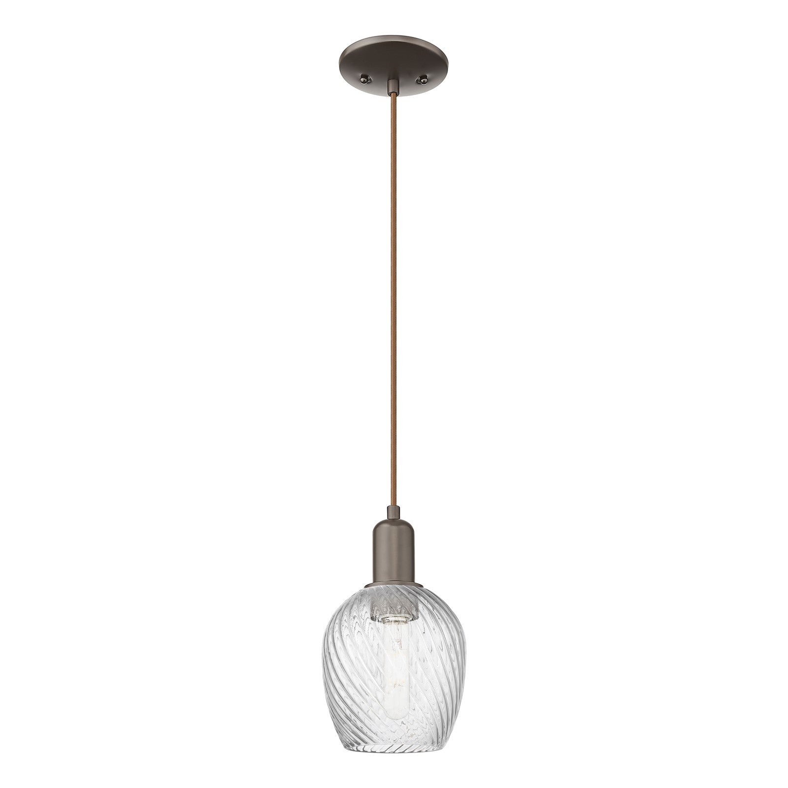 Innovations Salina 6in 1-Light Mini Pendant | Industrial Oil Rubbed Bronze Steel and Clear Spiral Fluted Glass | Kitchen Island & | Model 716-1P-OB-G292