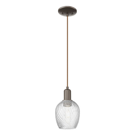 Innovations Salina 6in 1-Light Mini Pendant | Industrial Oil Rubbed Bronze Steel and Clear Spiral Fluted Glass | Kitchen Island & | Model 716-1P-OB-G292