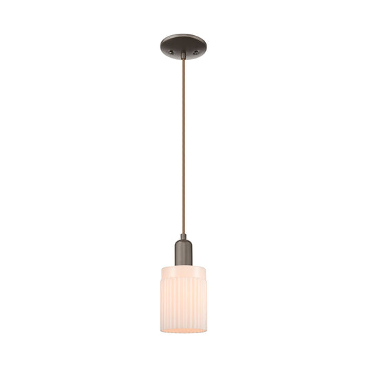 Innovations Hadley 1-Light Mini Pendant | Industrial Oil Rubbed Bronze Steel and Matte White Glass | Kitchen Island & Dining Room | Model 716-1P-OB-G341
