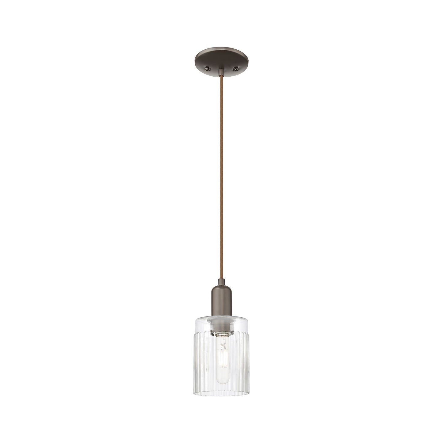 Innovations Hadley 4.5in 1-Light Mini Pendant | Industrial Oil Rubbed Bronze Steel and Clear Ribbed Glass | Kitchen Island & Dining | Model 716-1P-OB-G342
