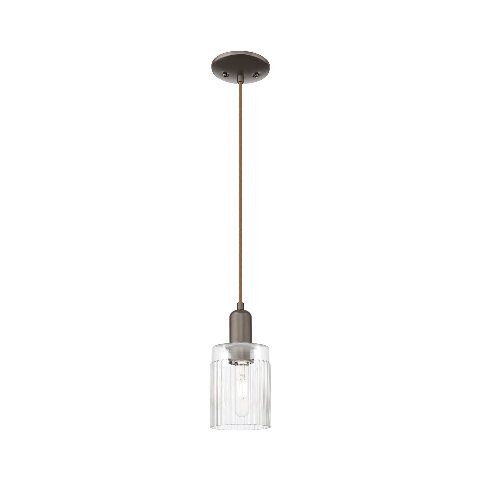 Innovations Hadley 4.5in 1-Light Mini Pendant | Industrial Oil Rubbed Bronze Steel and Clear Ribbed Glass | Kitchen Island & Dining | Model 716-1P-OB-G342