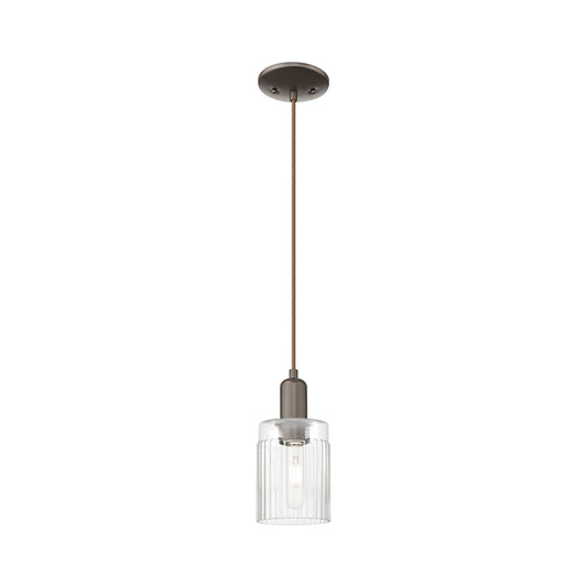 Innovations Hadley 4.5in 1-Light Mini Pendant | Industrial Oil Rubbed Bronze Steel and Clear Ribbed Glass | Kitchen Island & Dining | Model 716-1P-OB-G342