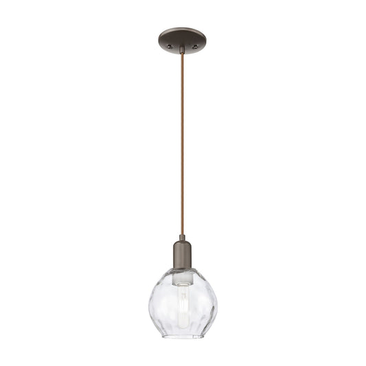 Innovations Waverly 6in 1-Light Mini Pendant | Industrial Oil Rubbed Bronze Steel and Clear Water Glass | Kitchen Island & Dining | Model 716-1P-OB-G362