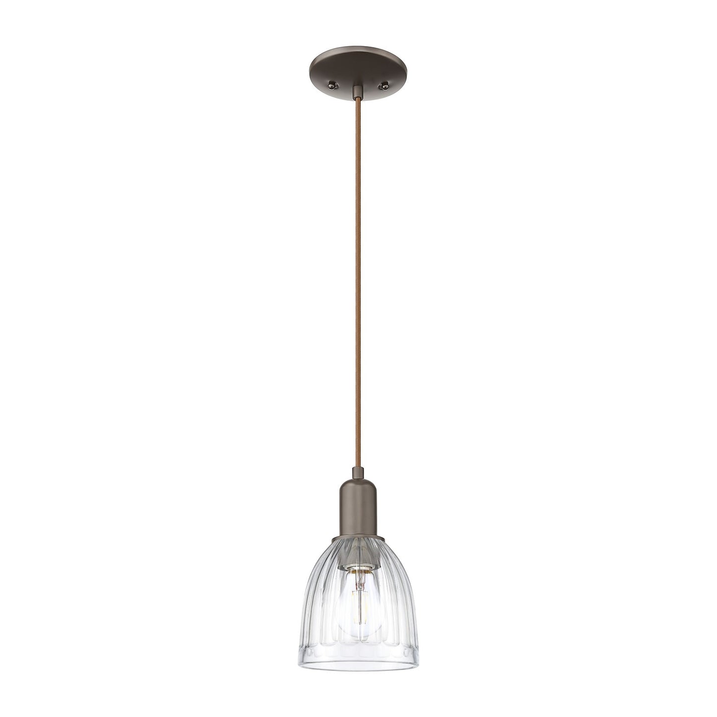 Innovations Brookfield 6in 1-Light Mini Pendant | Industrial Oil Rubbed Bronze and Clear Ribbed Glass | Kitchen Island & Dining | Model 716-1P-OB-G442