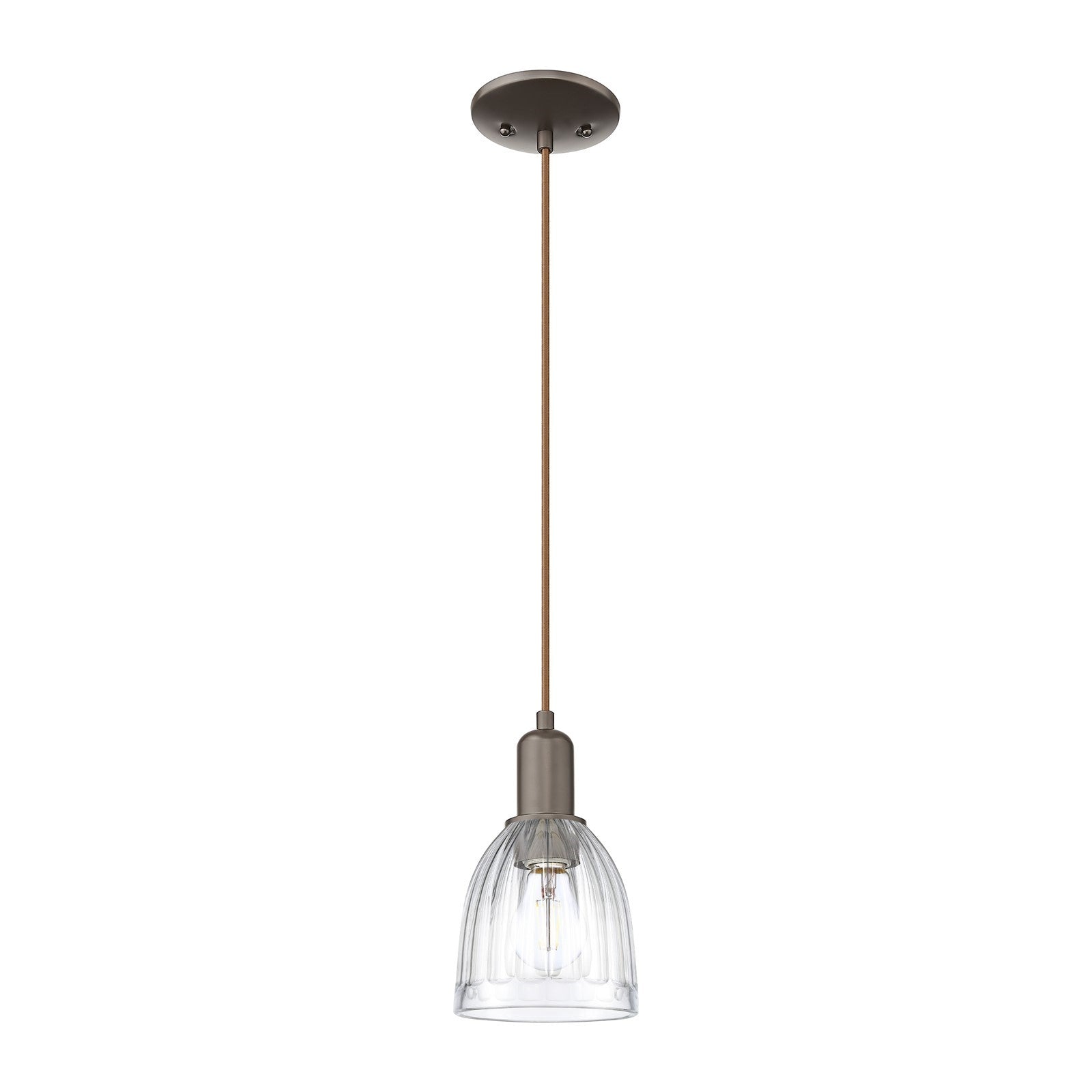 Innovations Brookfield 6in 1-Light Mini Pendant | Industrial Oil Rubbed Bronze and Clear Ribbed Glass | Kitchen Island & Dining | Model 716-1P-OB-G442