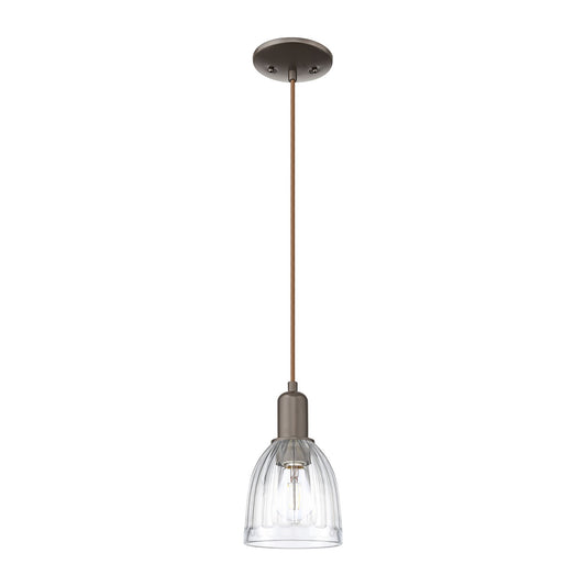 Innovations Brookfield 6in 1-Light Mini Pendant | Industrial Oil Rubbed Bronze and Clear Ribbed Glass | Kitchen Island & Dining | Model 716-1P-OB-G442
