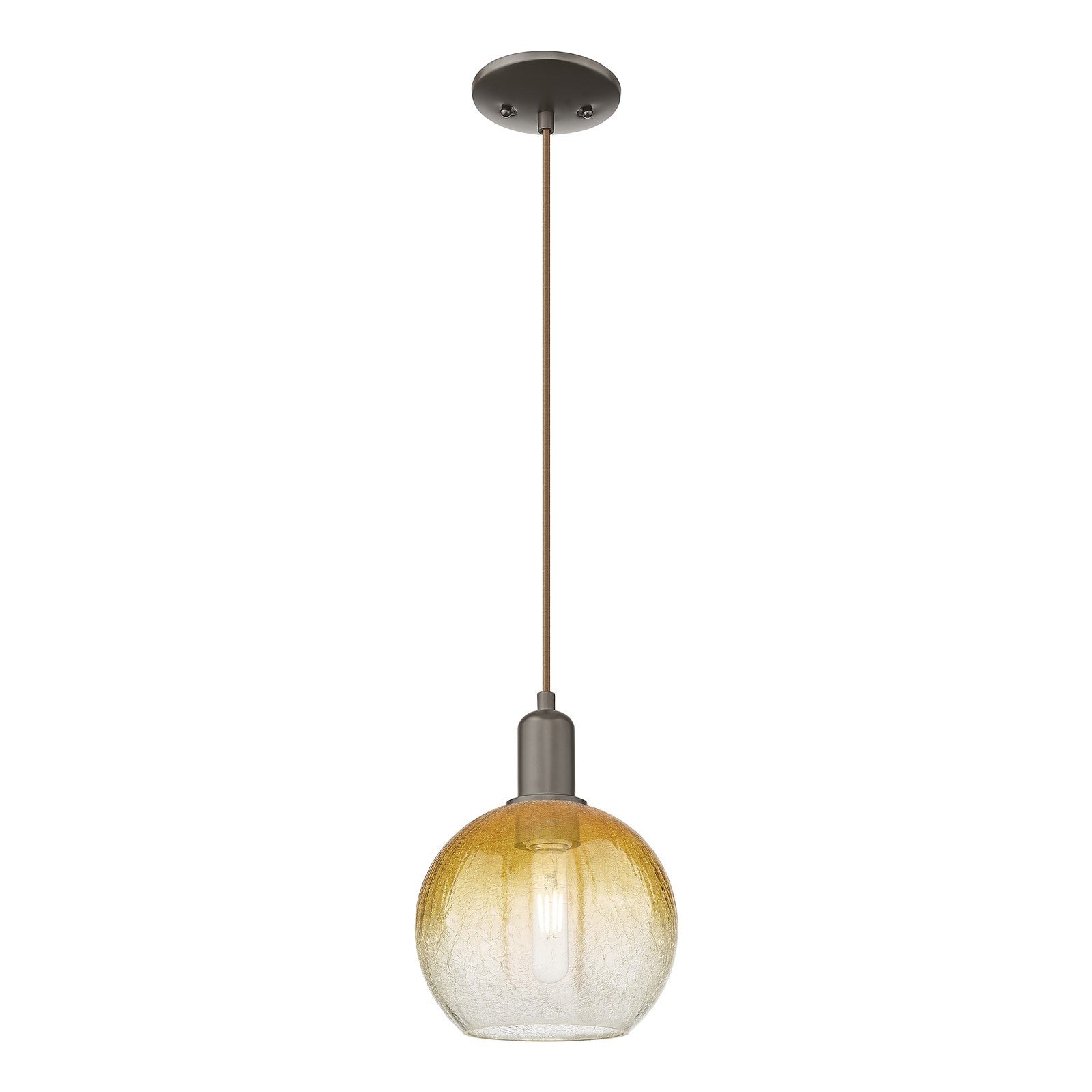 Innovations Brookhaven Globe 8in 1-Light Mini Pendant | Industrial Oil Rubbed Bronze Steel and Amber Glass | Kitchen Island & | Model 716-1P-OB-G483-8AM