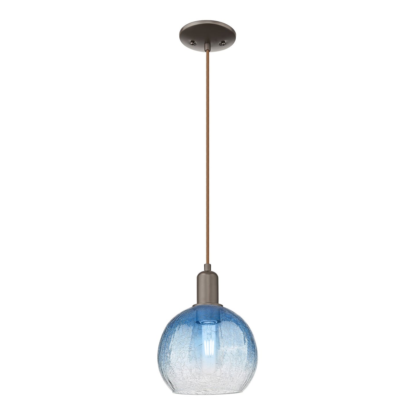 Innovations Brookhaven Globe 8in 1-Light Mini Pendant | Industrial Oil Rubbed Bronze Steel and Sapphire Blue Glass | Kitchen | Model 716-1P-OB-G483-8SB