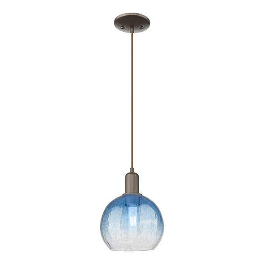 Innovations Brookhaven Globe 8in 1-Light Mini Pendant | Industrial Oil Rubbed Bronze Steel and Sapphire Blue Glass | Kitchen | Model 716-1P-OB-G483-8SB