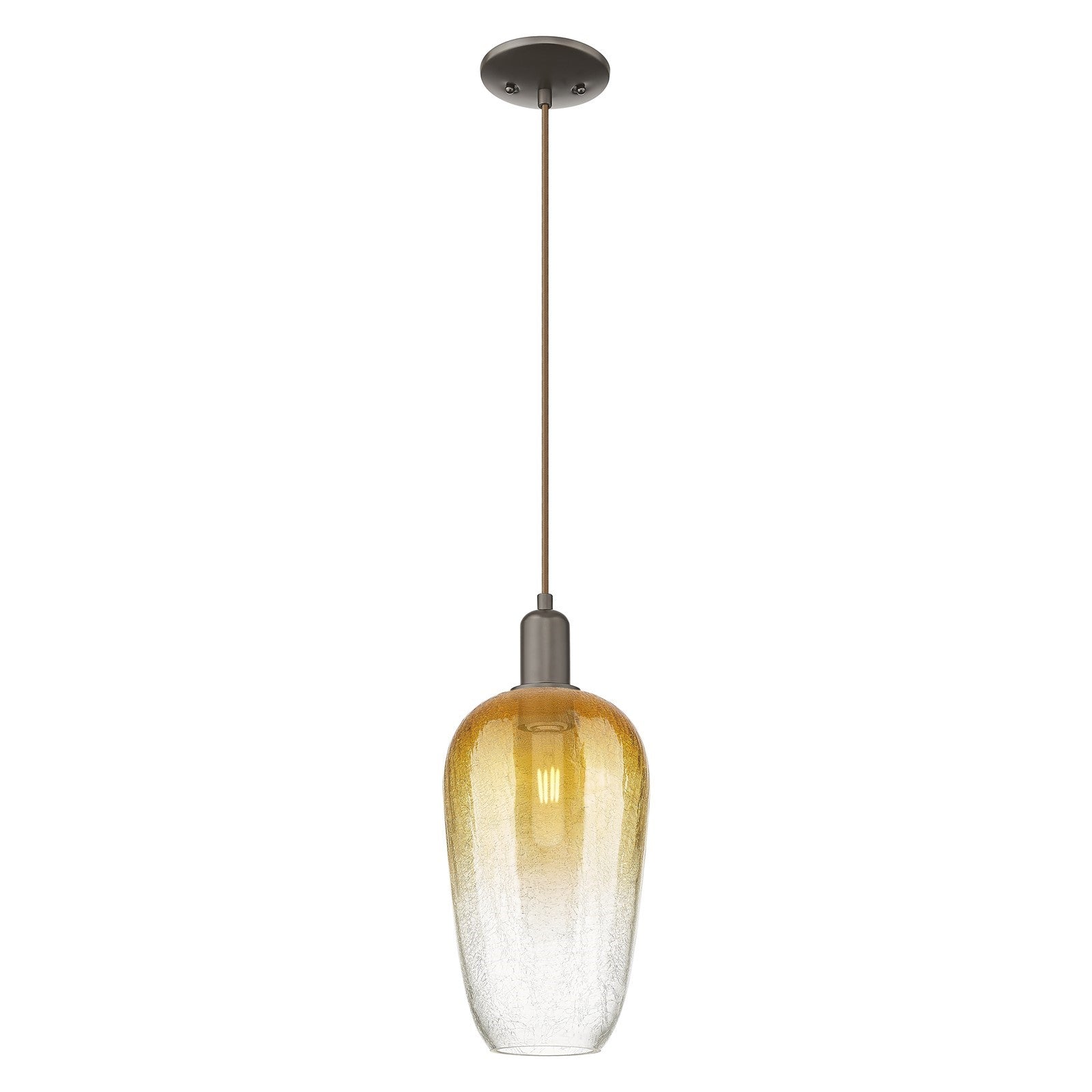 Innovations Brookhaven Flute 7in 1-Light Mini Pendant | Industrial Oil Rubbed Bronze Steel and Amber Glass | Kitchen Island & | Model 716-1P-OB-G484-7AM
