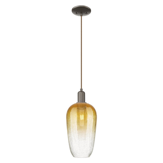 Innovations Brookhaven Flute 7in 1-Light Mini Pendant | Industrial Oil Rubbed Bronze Steel and Amber Glass | Kitchen Island & | Model 716-1P-OB-G484-7AM