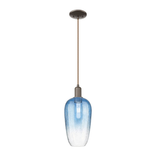 Innovations Brookhaven Flute 7in 1-Light Mini Pendant | Industrial Oil Rubbed Bronze Steel and Sapphire Blue Glass | Kitchen | Model 716-1P-OB-G484-7SB