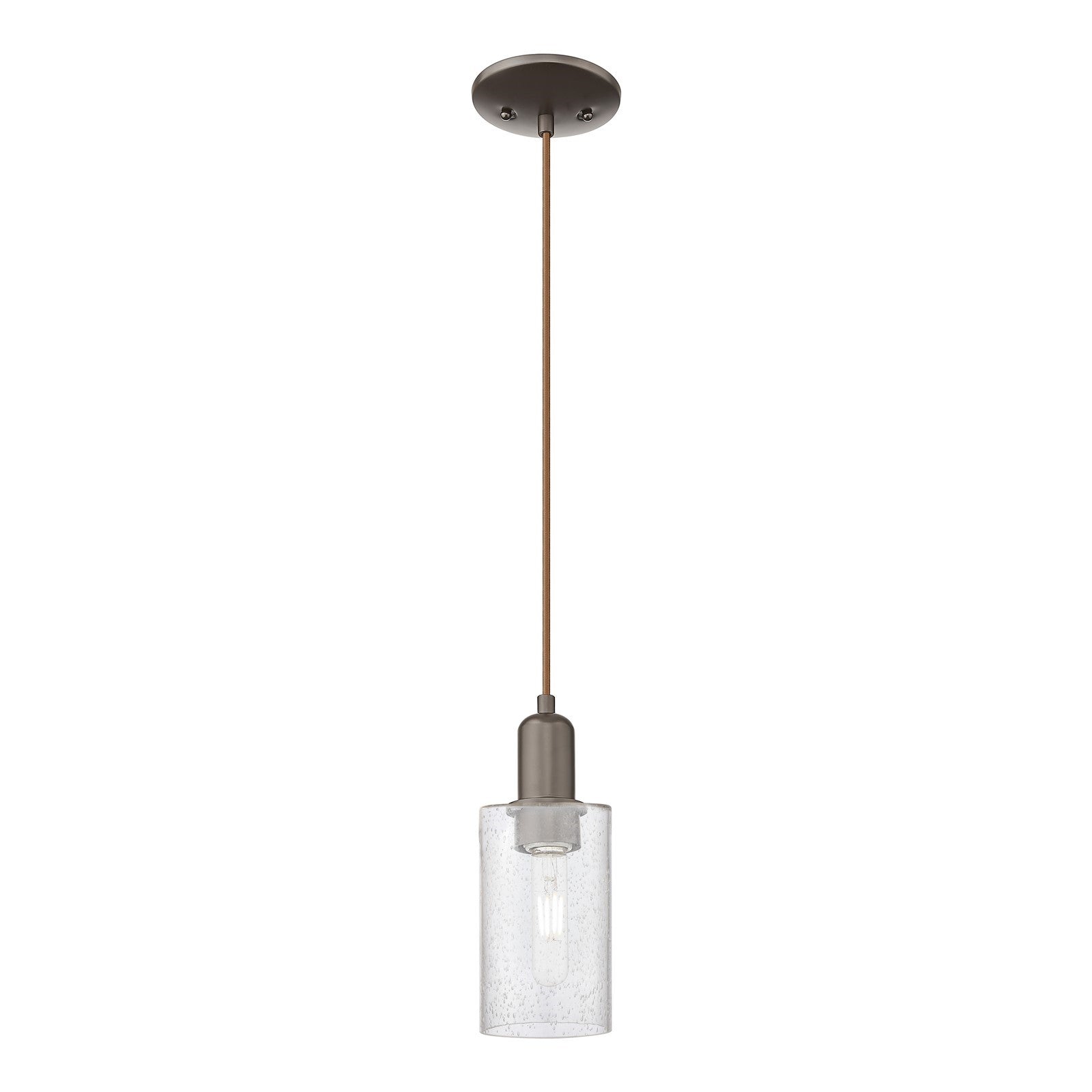 Innovations Clymer 1-Light Mini Pendant | Industrial Oil Rubbed Bronze Steel and Seedy Glass | Kitchen Island & Dining Room | 3.88 | Model 716-1P-OB-G804