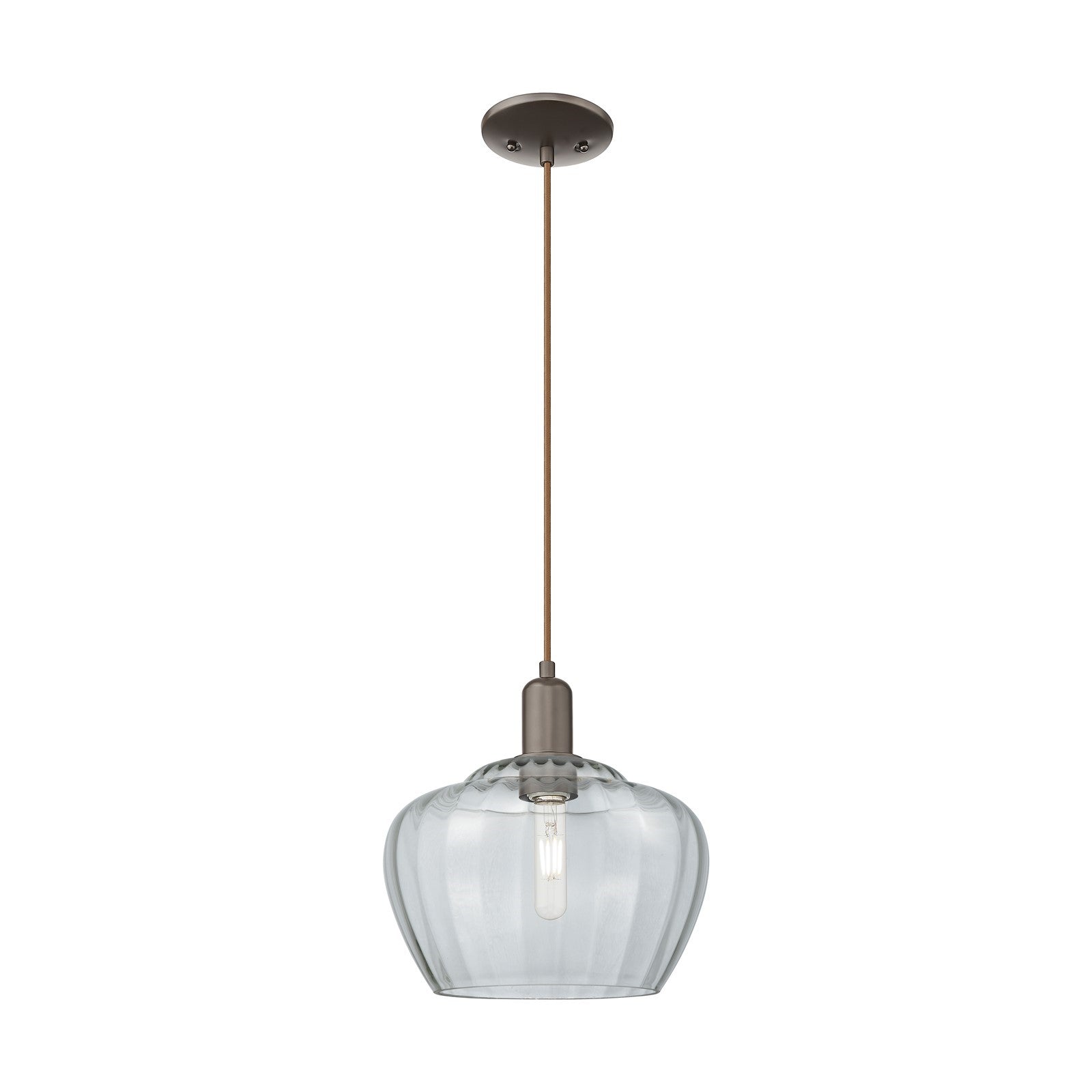 Innovations Fenton 11in 1-Light Mini Pendant | Industrial Oil Rubbed Bronze Steel and Clear Ribbed Glass | Kitchen Island & Dining | Model 716-1P-OB-G92-L