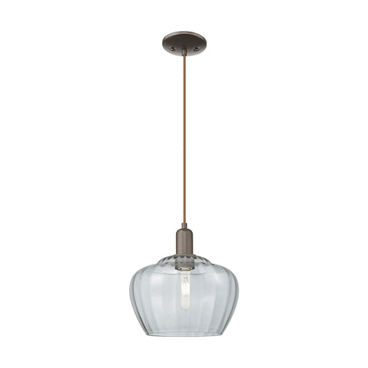 Innovations Fenton 11in 1-Light Mini Pendant | Industrial Oil Rubbed Bronze Steel and Clear Ribbed Glass | Kitchen Island & Dining | Model 716-1P-OB-G92-L