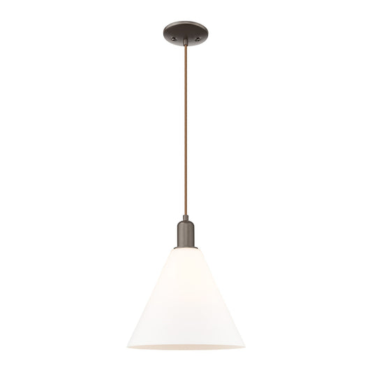 Innovations Berkshire Glass 12in 1-Light Mini Pendant | Industrial Oil Rubbed Bronze and Matte White Glass | Kitchen Island & | Model 716-1P-OB-GBC-121