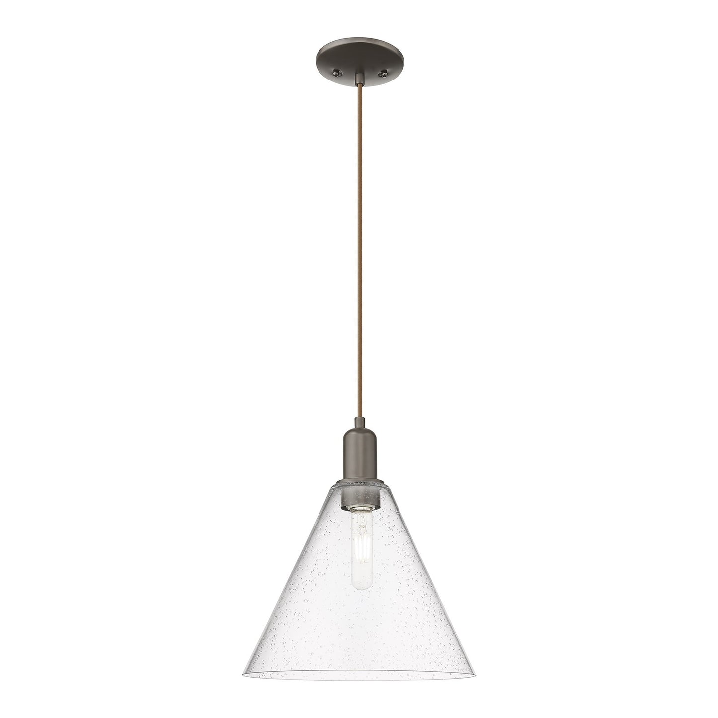 Innovations Berkshire Glass 12in 1-Light Mini Pendant | Industrial Oil Rubbed Bronze Steel and Seedy Glass | Kitchen Island & | Model 716-1P-OB-GBC-124