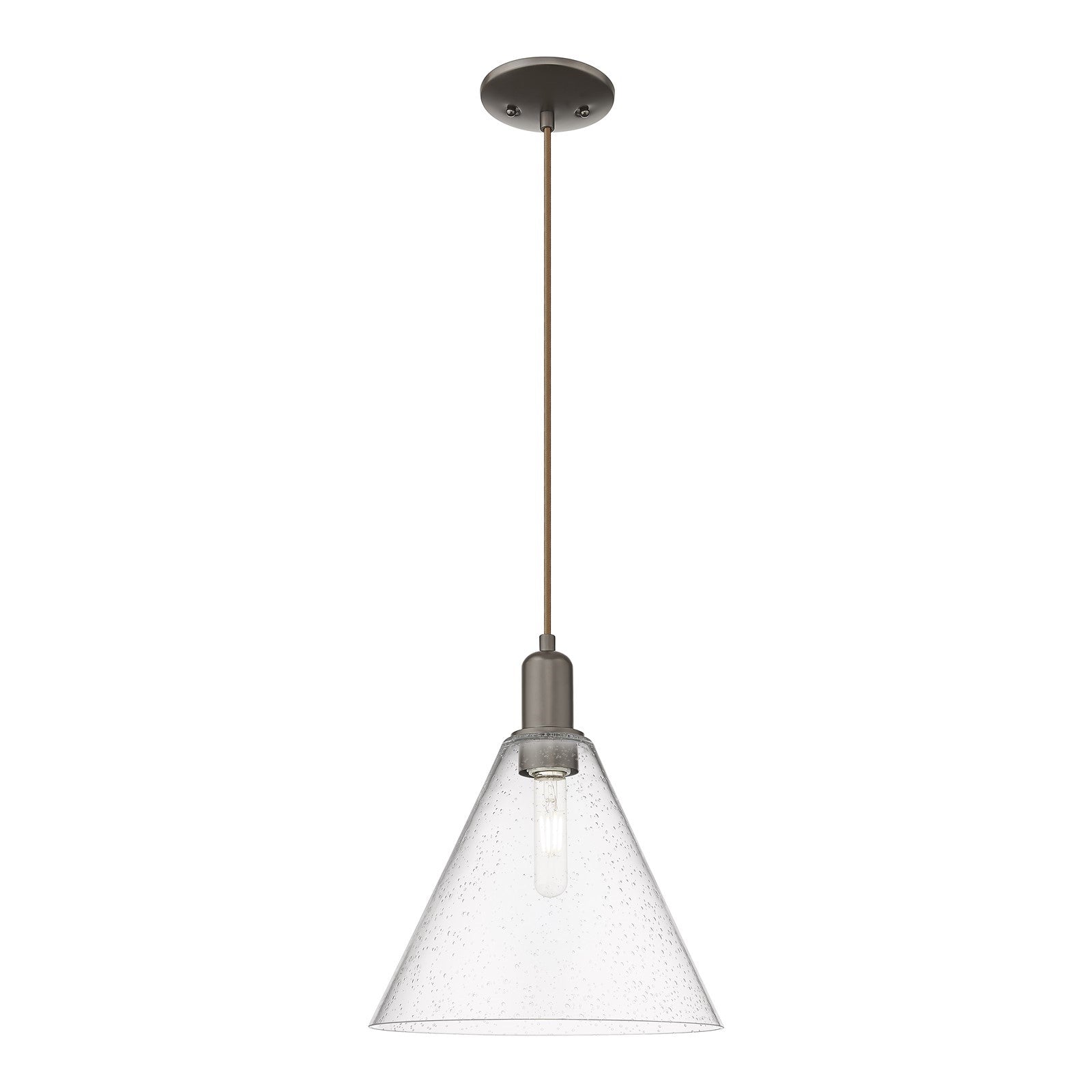 Innovations Berkshire Glass 12in 1-Light Mini Pendant | Industrial Oil Rubbed Bronze Steel and Seedy Glass | Kitchen Island & | Model 716-1P-OB-GBC-124