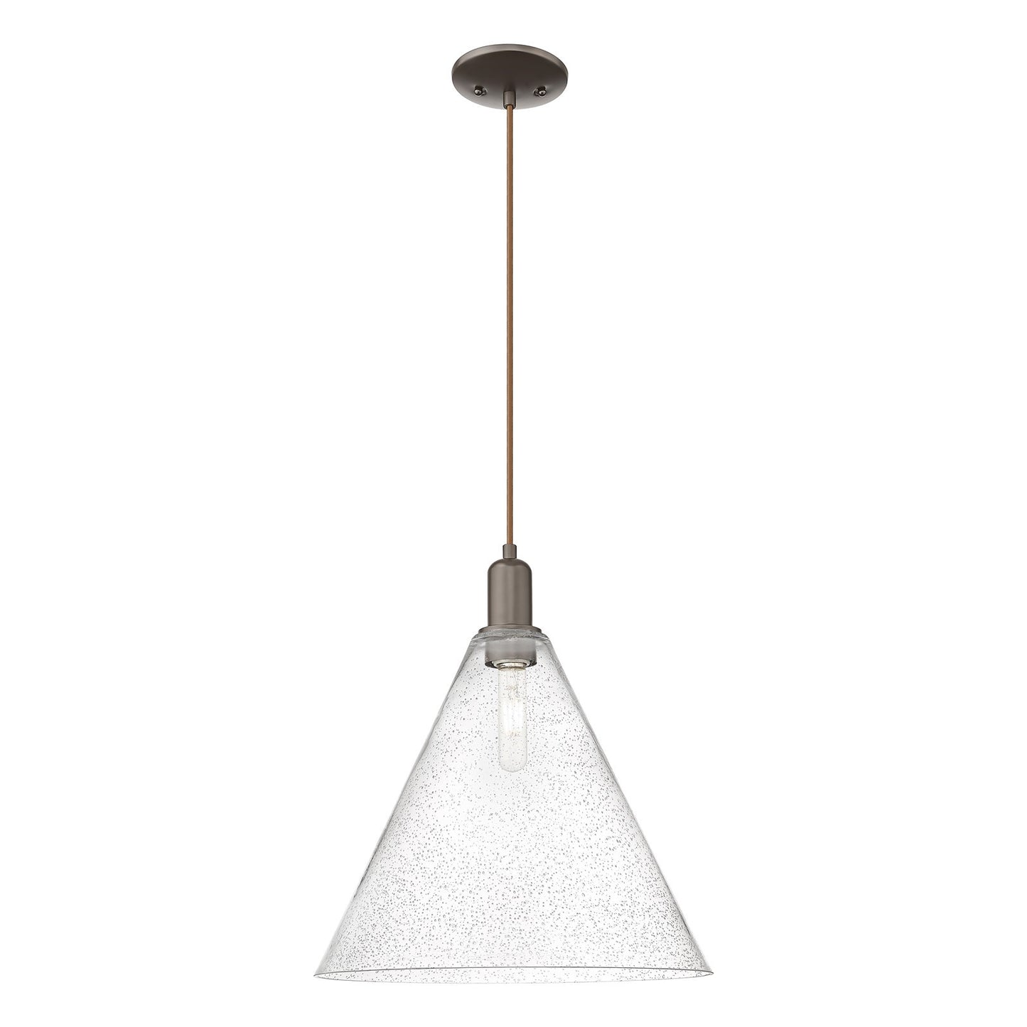 Innovations Berkshire Glass 16in 1-Light Mini Pendant | Industrial Oil Rubbed Bronze Steel and Seedy Glass | Kitchen Island & | Model 716-1P-OB-GBC-164