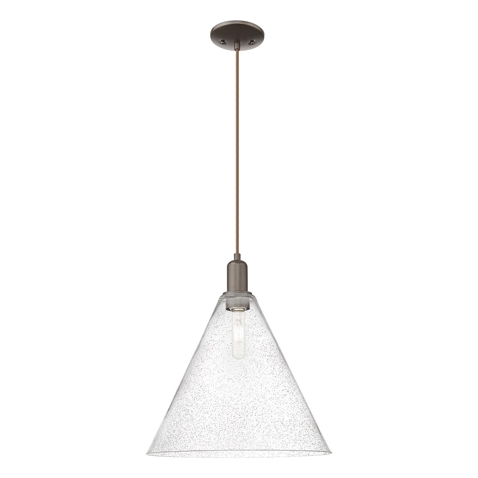 Innovations Berkshire Glass 16in 1-Light Mini Pendant | Industrial Oil Rubbed Bronze Steel and Seedy Glass | Kitchen Island & | Model 716-1P-OB-GBC-164
