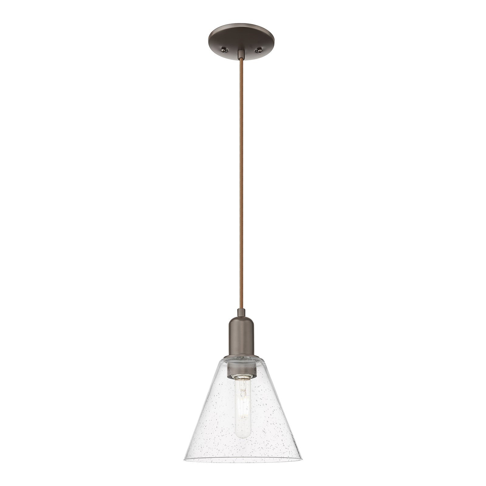 Innovations Berkshire Glass 8in 1-Light Mini Pendant | Industrial Oil Rubbed Bronze Steel and Seedy Glass | Kitchen Island & | Model 716-1P-OB-GBC-84