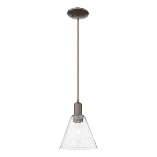 Innovations Berkshire Glass 8in 1-Light Mini Pendant | Industrial Oil Rubbed Bronze Steel and Seedy Glass | Kitchen Island & | Model 716-1P-OB-GBC-84