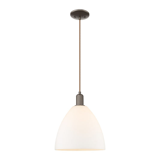 Innovations Bristol 12in 1-Light Mini Pendant | Industrial Oil Rubbed Bronze and Matte White Glass | Kitchen Island & Dining | Model 716-1P-OB-GBD-121