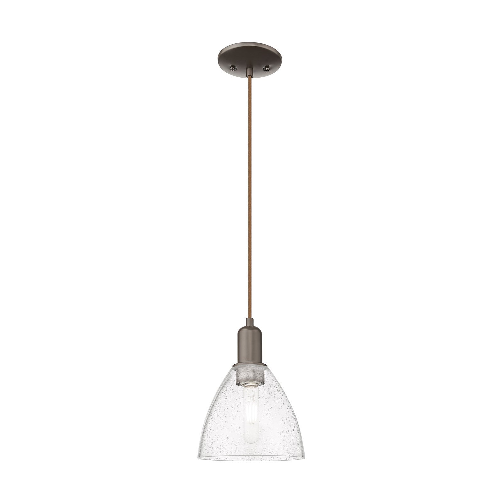 Innovations Bristol 8in 1-Light Mini Pendant | Industrial Oil Rubbed Bronze Steel and Seedy Glass | Kitchen Island & Dining Room | Model 716-1P-OB-GBD-754