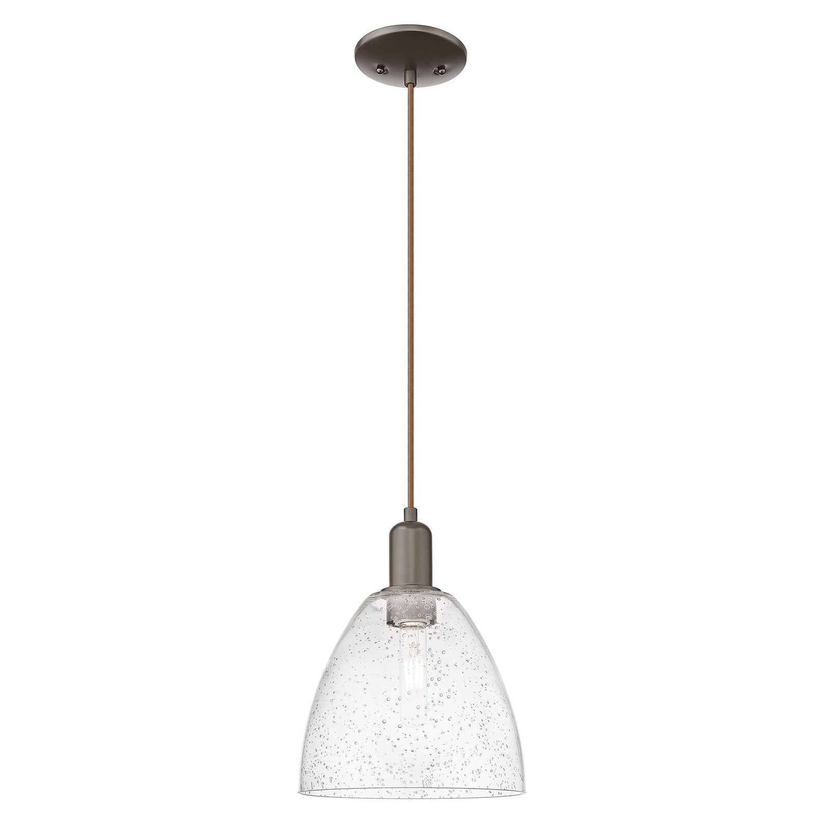 Innovations Bristol 9in 1-Light Mini Pendant | Industrial Oil Rubbed Bronze Steel and Seedy Glass | Kitchen Island & Dining Room | Model 716-1P-OB-GBD-94