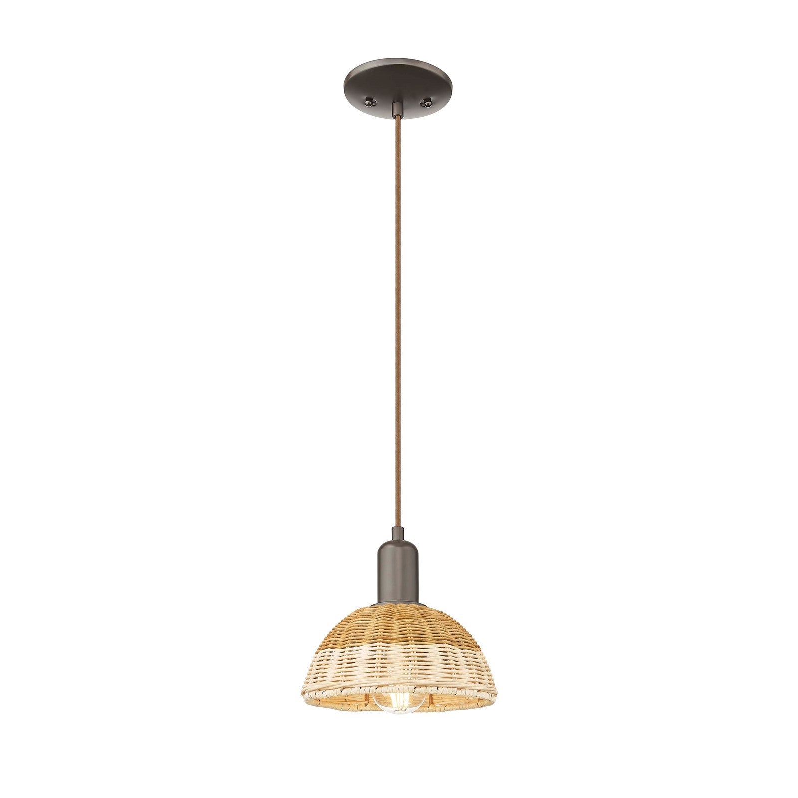 Innovations Natural Ballston Dome 7.5in 1-Light Mini Pendant | Farmhouse Oil Rubbed Bronze Steel and Natural Fiber Dome | Model 716-1P-OB-NBD2-75-NAT