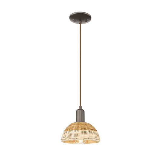 Innovations Natural Ballston Dome 7.5in 1-Light Mini Pendant | Farmhouse Oil Rubbed Bronze Steel and Natural Fiber Dome | Model 716-1P-OB-NBD2-75-NAT