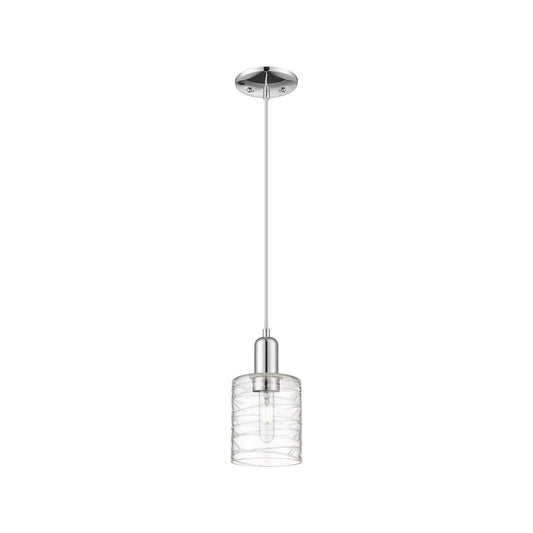 Innovations Cobbleskill 5in 1-Light Mini Pendant | Industrial Polished Chrome Steel and Deco Swirl Clear Glass | Kitchen Island & | Model 716-1P-PC-G1113