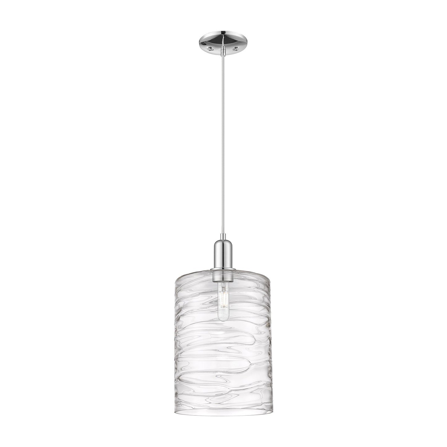 Innovations Cobbleskill 9in 1-Light Mini Pendant | Industrial Polished Chrome and Clear Deco Swirl Glass | Kitchen Island & | Model 716-1P-PC-G1113-L