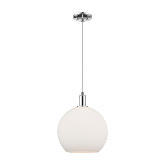 Innovations Athens 12in 1-Light Mini Pendant | Industrial Polished Chrome and Matte White Glass | Kitchen Island & Dining Room | Model 716-1P-PC-G121-12