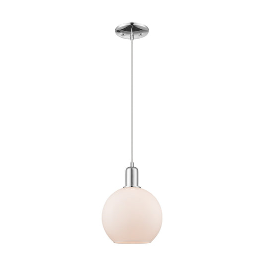 Innovations Athens 8in 1-Light Mini Pendant | Industrial Polished Chrome Steel and Matte White Glass | Kitchen Island & Dining | Model 716-1P-PC-G121-8