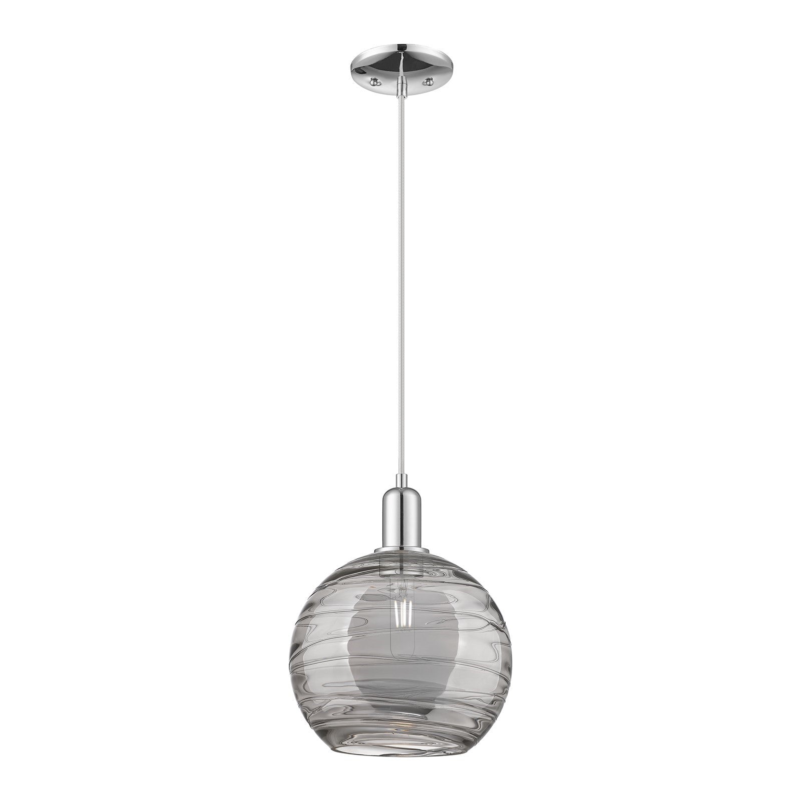 Innovations Athens Deco Swirl 10in 1-Light Mini Pendant | Industrial Polished Chrome and Light Smoke Glass | Kitchen Island & | Model 716-1P-PC-G1213-10SM