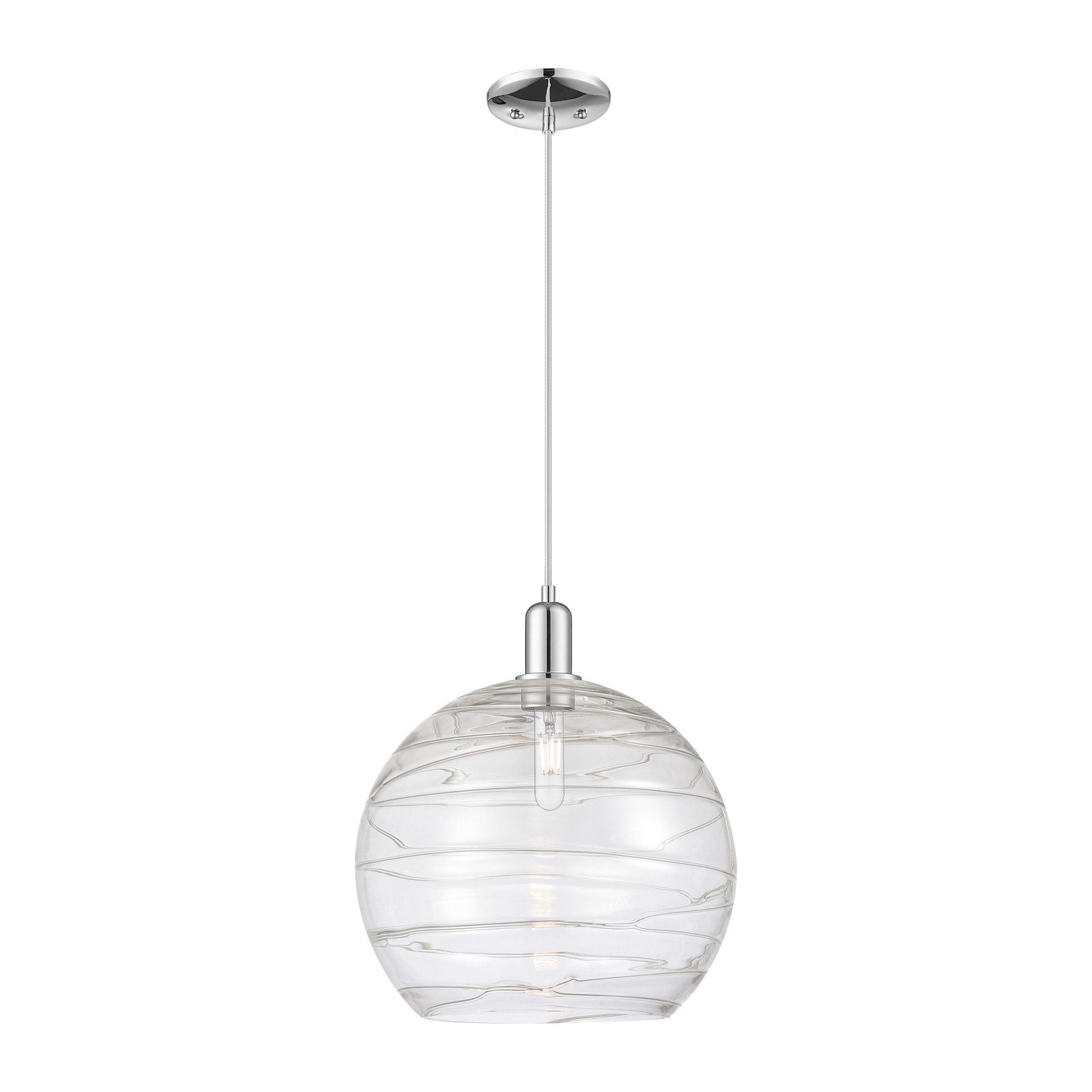 Innovations Athens Deco Swirl 14in 1-Light Mini Pendant | Industrial Polished Chrome Steel and Clear Deco Swirl Glass | Model 716-1P-PC-G1213-14CL