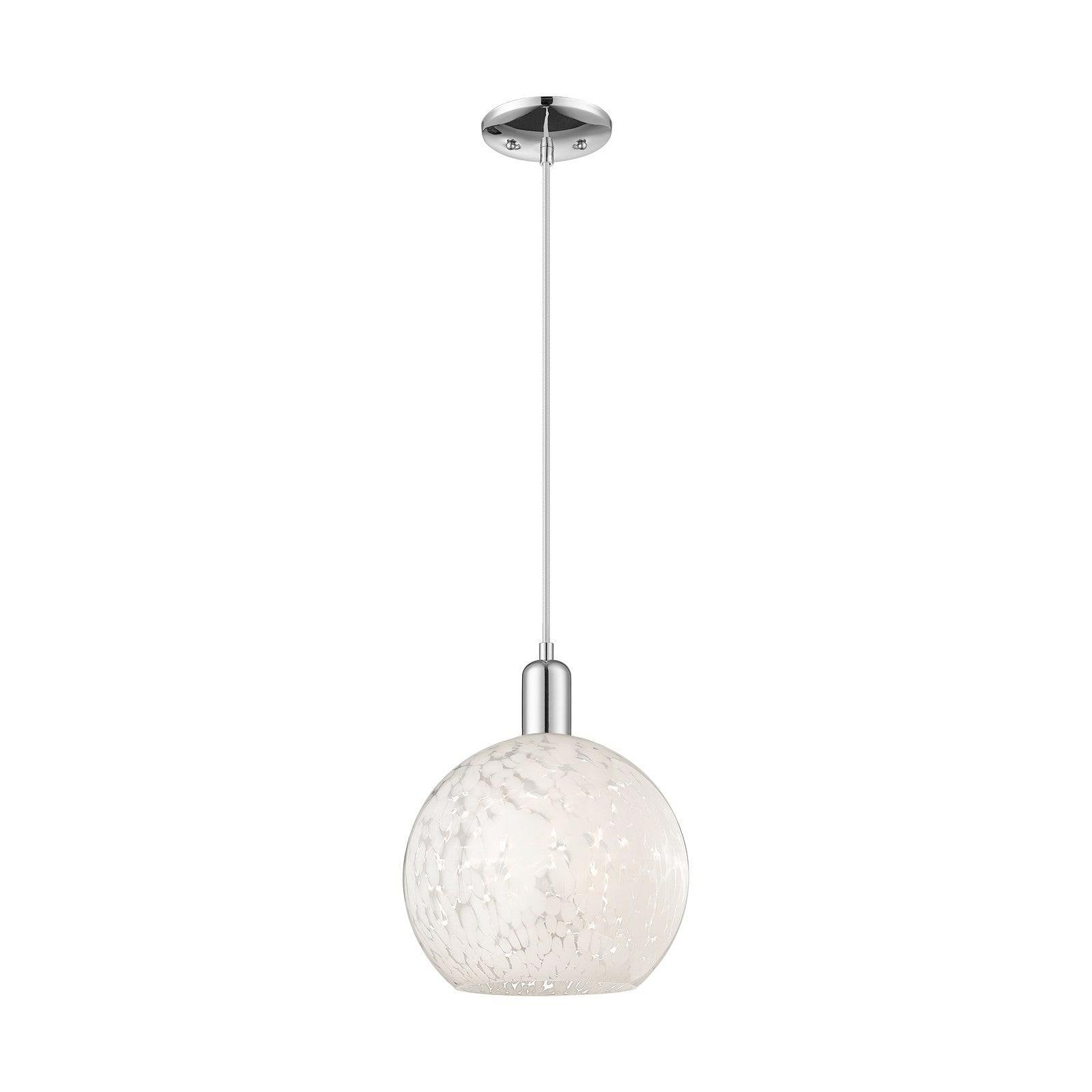 Innovations Lighting White Mouchette 10in 1-Light Mini Pendant | Industrial Polished Chrome and White Glass | Kitchen Island | Model 716-1P-PC-G1216-10WM